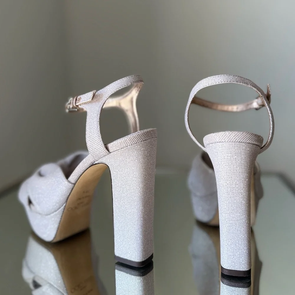 EUC JIMMY CHOO Heloise 120MM Glitter Platform Sandals Macaron 36.5 $1,025 - Picture 11 of 13